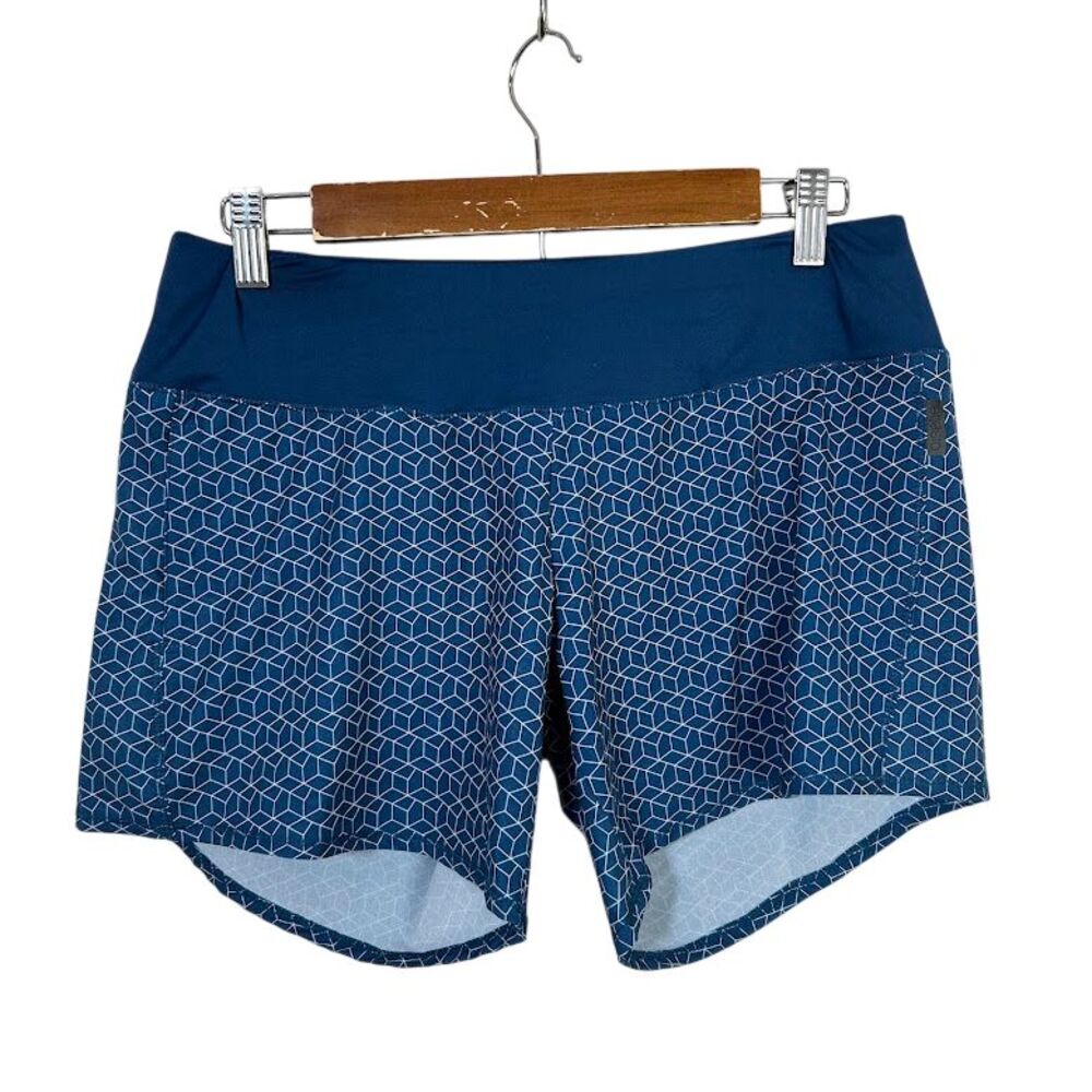 Oiselle Long Roga Shorts Women's 6 Activewear Gym Blue Geometric Print 6"
